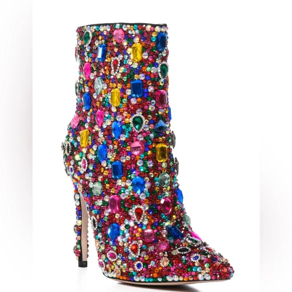 AZALEA WANG Diamond Blinged Stiletto Rhinestone Cocktail Bootie